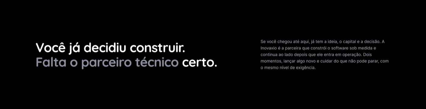 Inovaxio positioning section — typographic brand statement