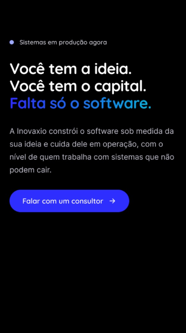 Inovaxio mobile homepage — responsive hero view